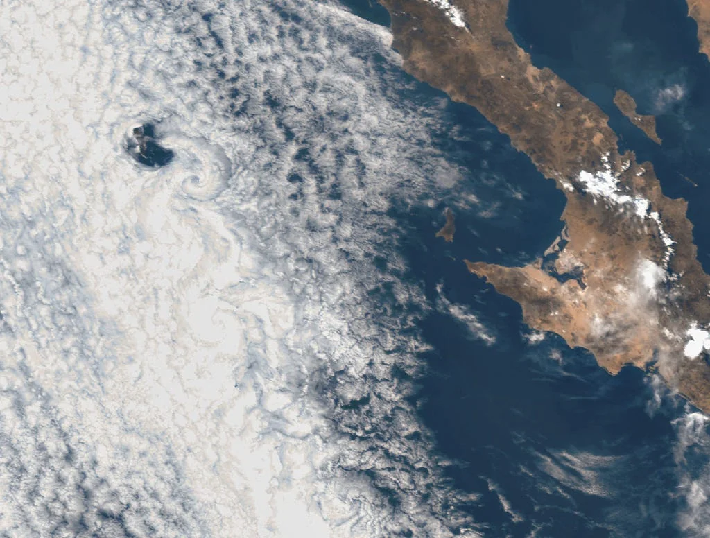 Vórtices von Kármán en Baja California, vistos por GOES-16